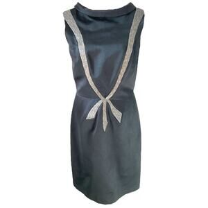 Nina Ricci Black Silk Beaded Sheath Dress Size 38